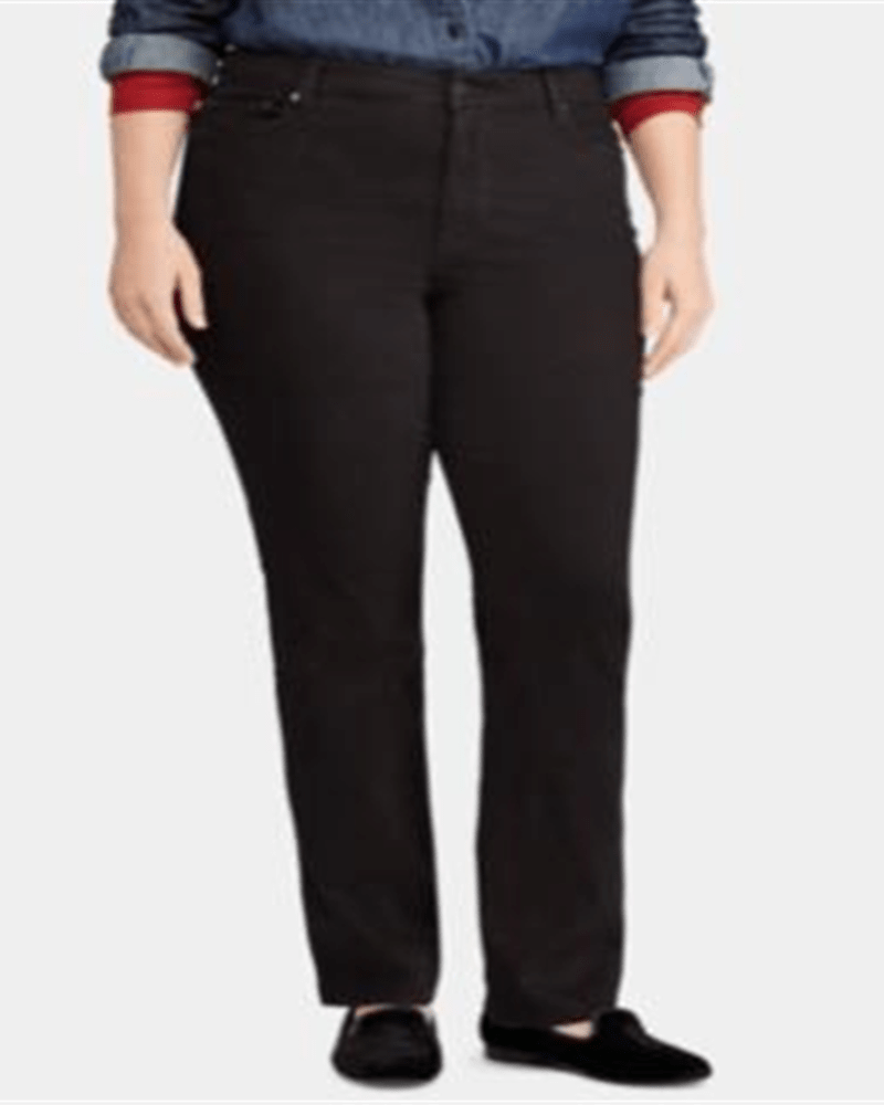 Front of a model wearing a size 14W Ralph Lauren Women's Premier Straight Jeans Black 14 W in Black by Ralph Lauren. | dia_product_style_image_id:307451